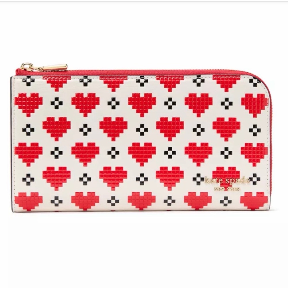 kate spade Devin Pixel Hearts Embossed Saffiano Wallet
